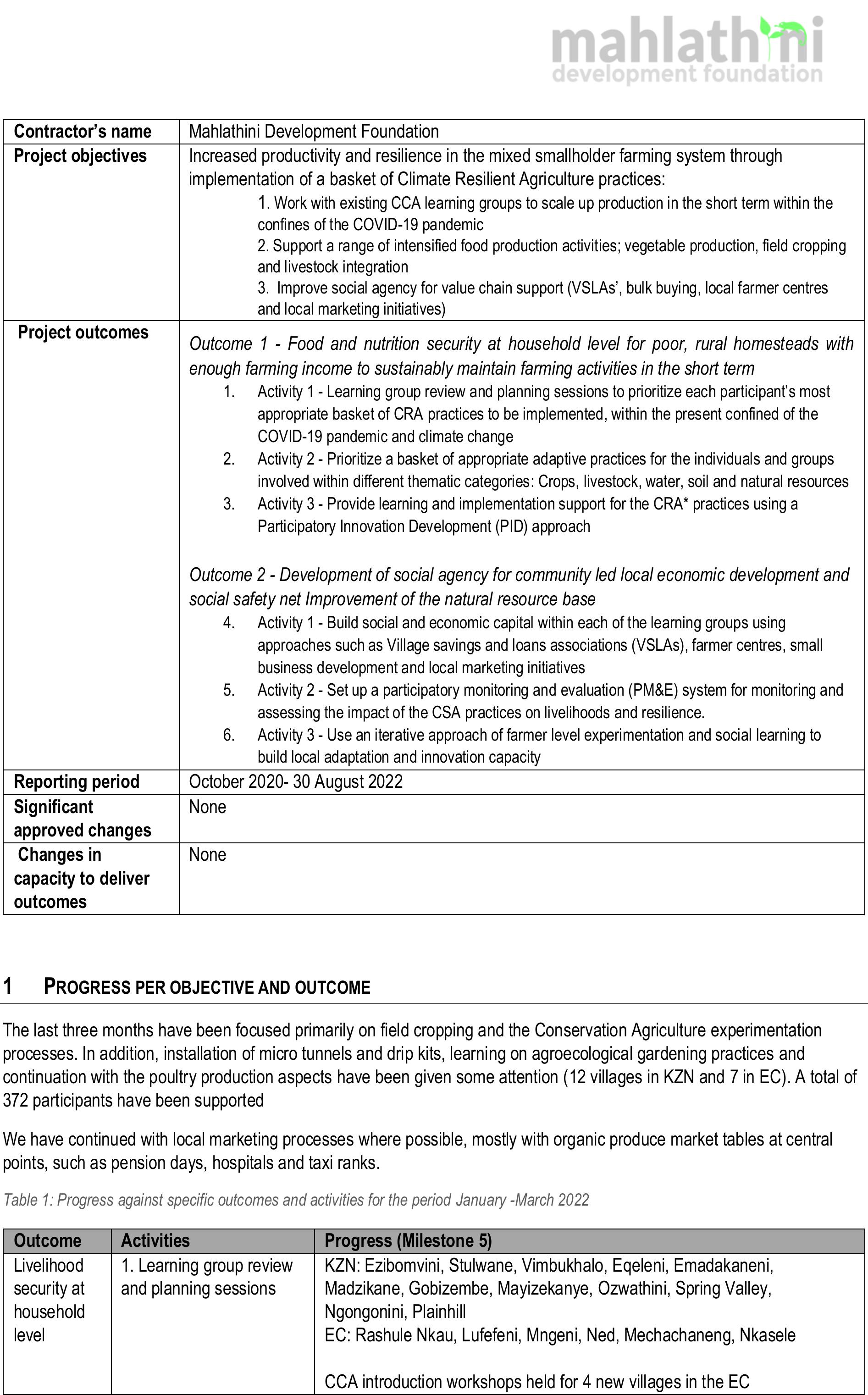 Milestone 6 - Progress report 5 | Mahlathini Development Foundation